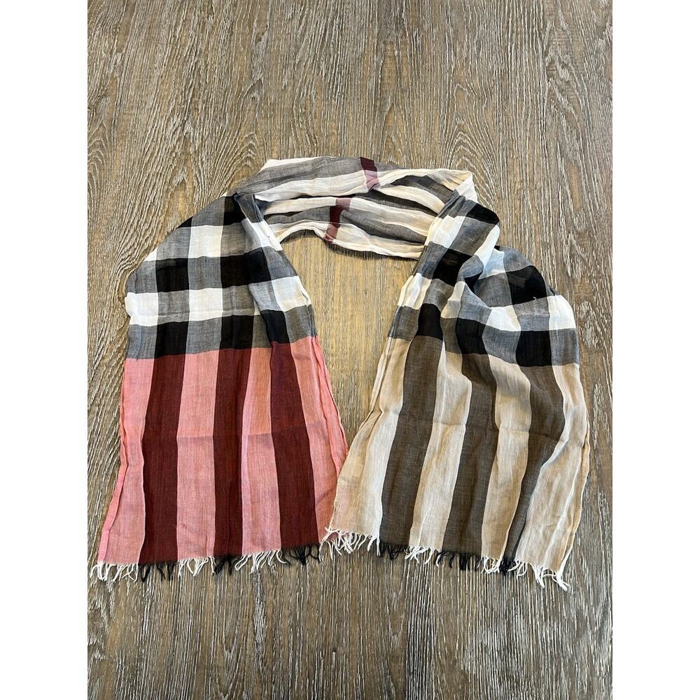 Authentic BURBERRY UNI Kids Beige / Stone Gauze Wool Silk‎ Check Scarf EUC